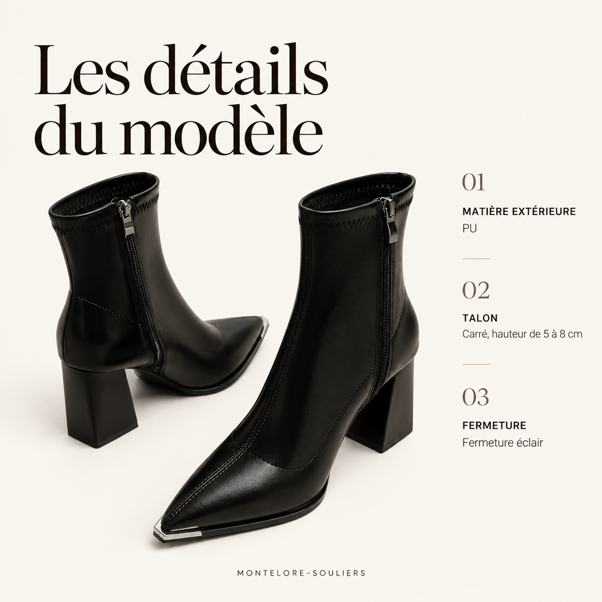 montelore-souliers Bottines Femmes Noires À Bout Pointu
