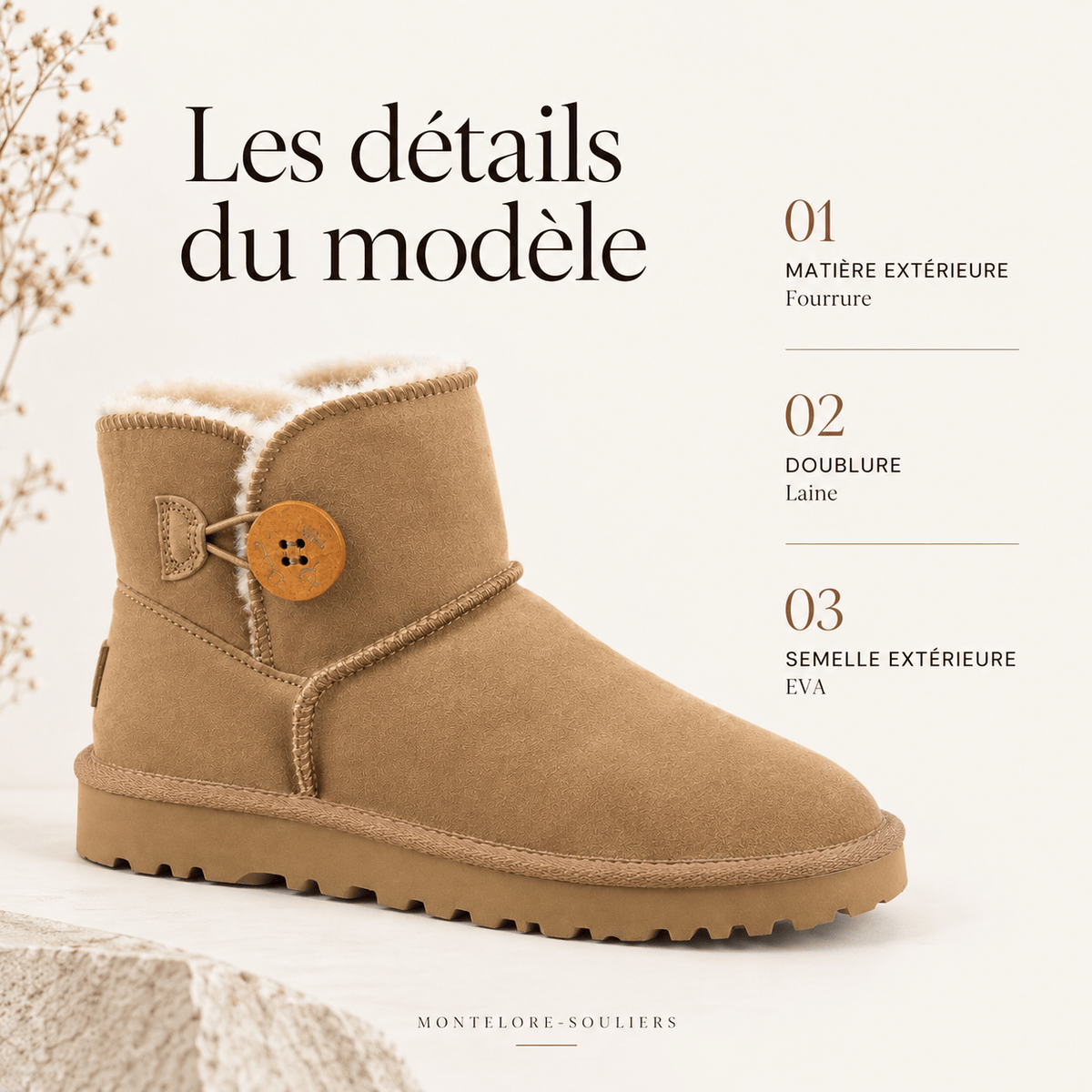 montelore-souliers Bottines Fourrées Femmes En Peau De Mouton