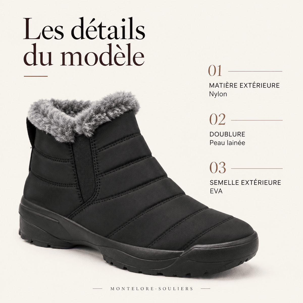 montelore-souliers Bottines Hiver Fourrées Matelassées