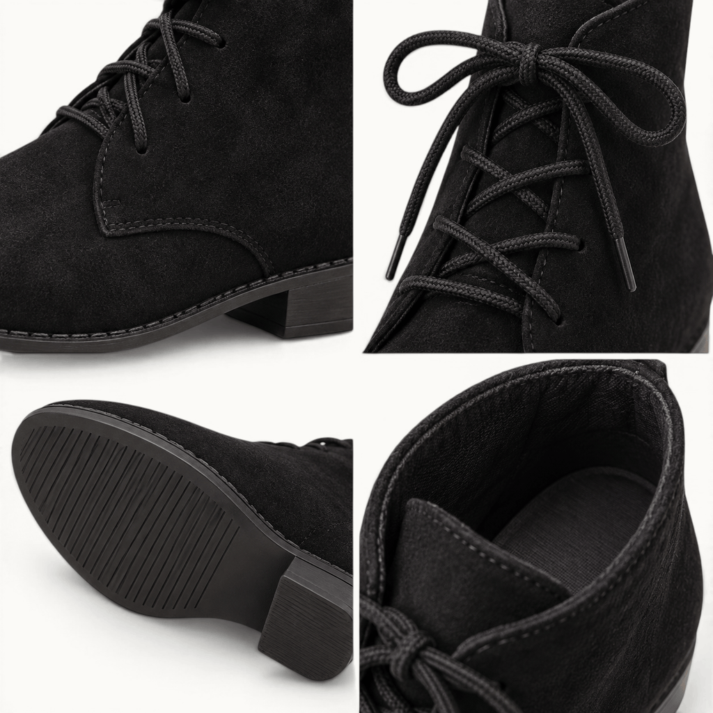 montelore-souliers Bottines Lacets Femme Noires En Suédine