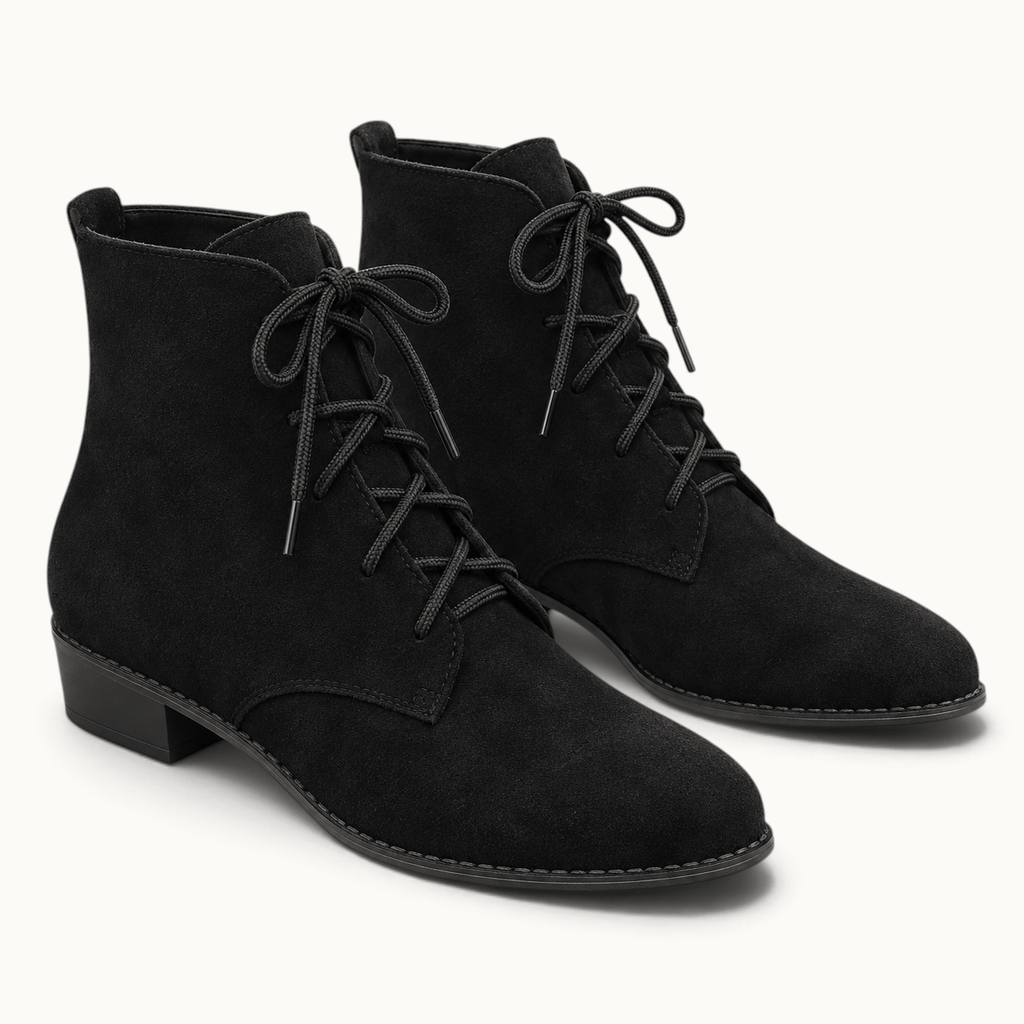 montelore-souliers Bottines Lacets Femme Noires En Suédine