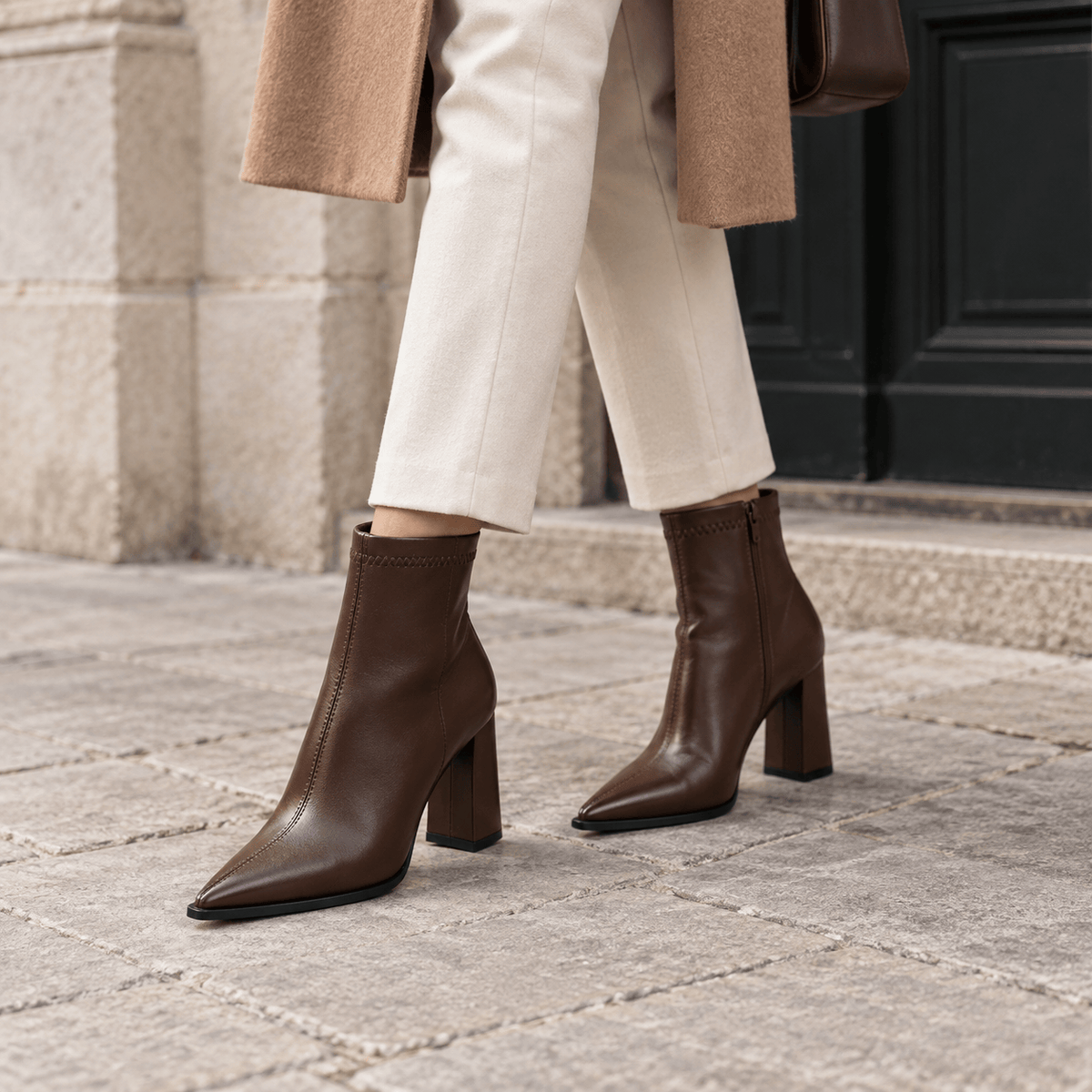 montelore-souliers Bottines Marron Bout Pointu Talon Carré