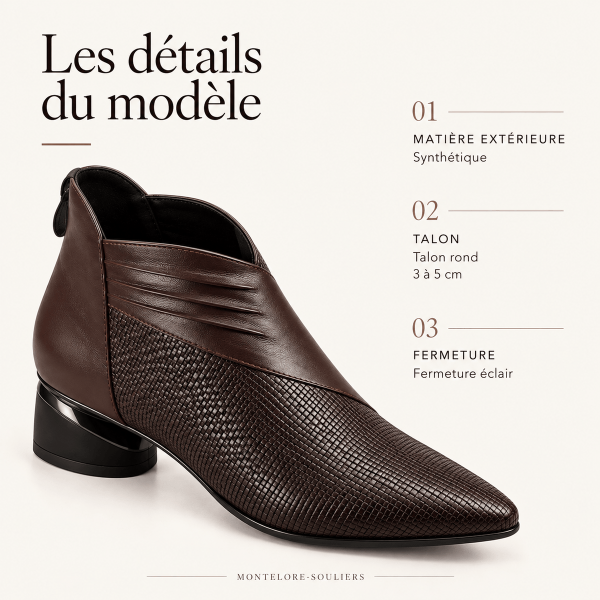 montelore-souliers Bottines Marron En Matière Synthétique À Bout Pointu