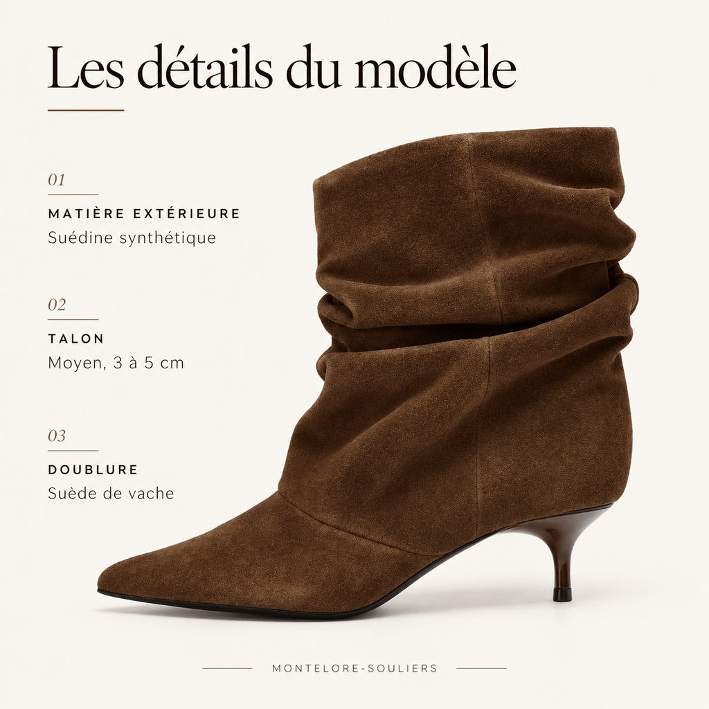 montelore-souliers Bottines Marron Femme Talon Plissées À Bout Pointu