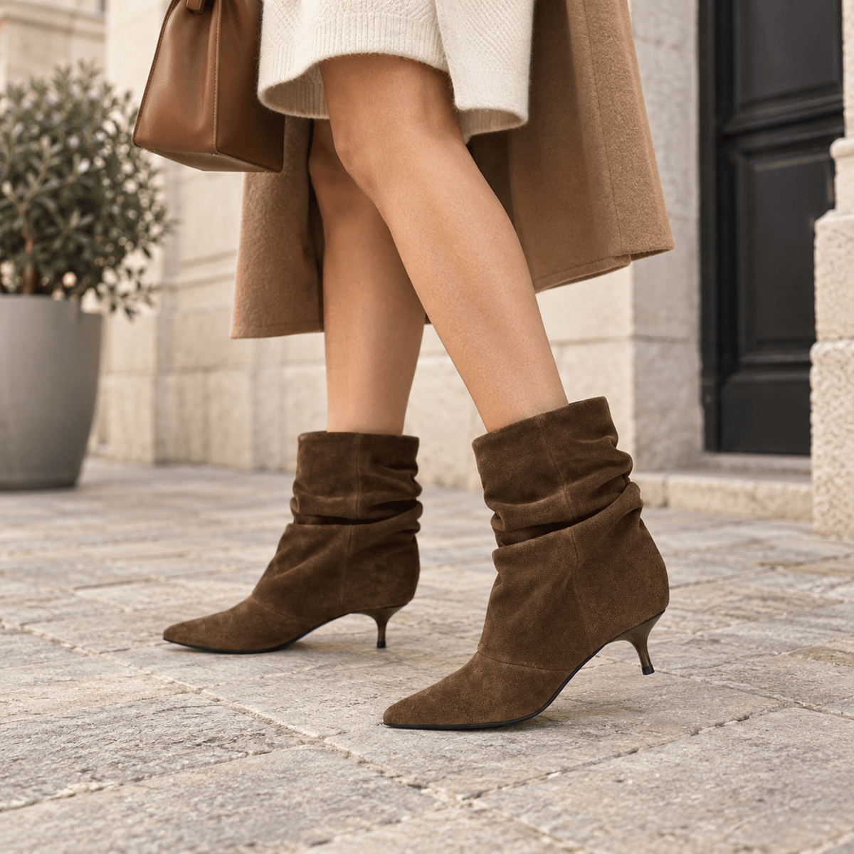 montelore-souliers Bottines Marron Femme Talon Plissées À Bout Pointu