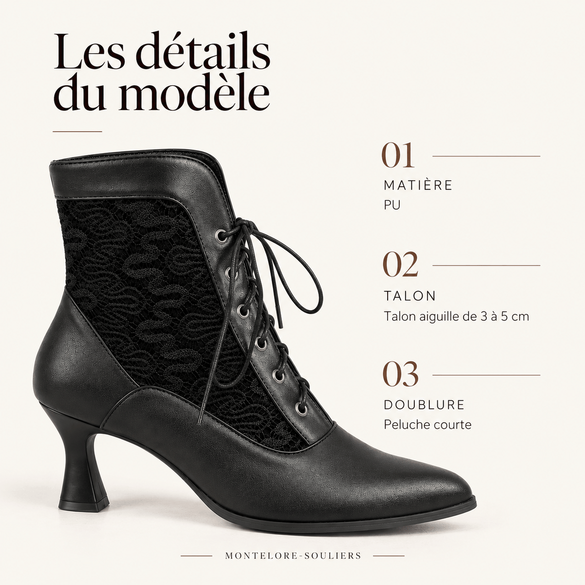 montelore-souliers Bottines Noir À Lacets Bout Pointu