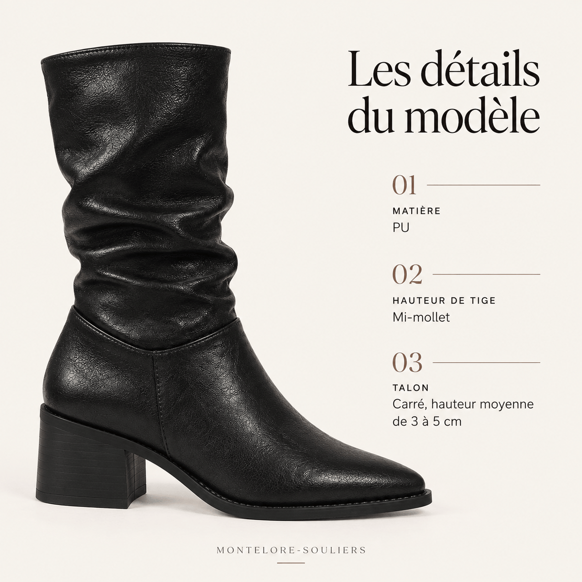 montelore-souliers Bottines Noires À Talons Plissé Bout Pointu