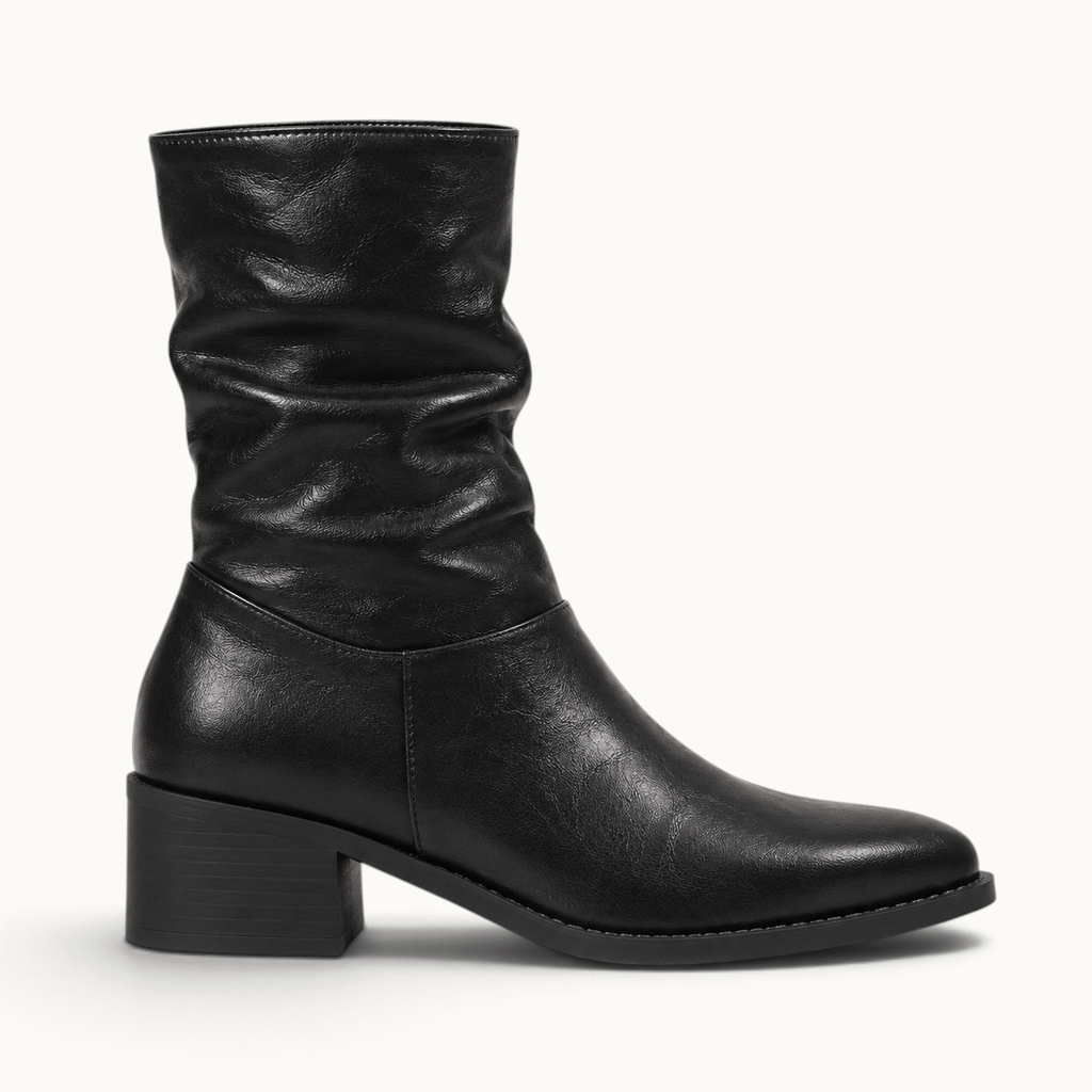 montelore-souliers Bottines Noires À Talons Plissé Bout Pointu