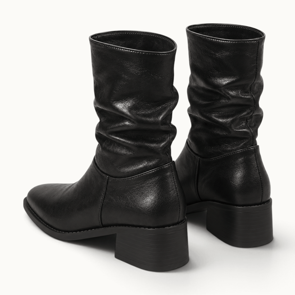 montelore-souliers Bottines Noires À Talons Plissé Bout Pointu