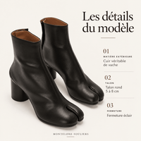 montelore-souliers Bottines Noires Cuir Femme Talon À Bout Fendu Tabi
