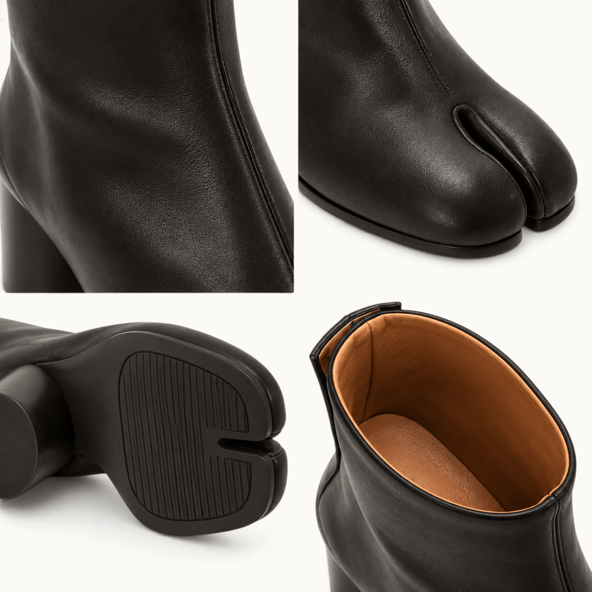 montelore-souliers Bottines Noires Cuir Femme Talon À Bout Fendu Tabi
