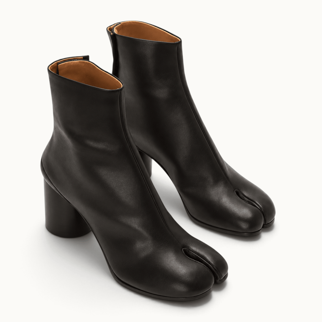 montelore-souliers Bottines Noires Cuir Femme Talon À Bout Fendu Tabi