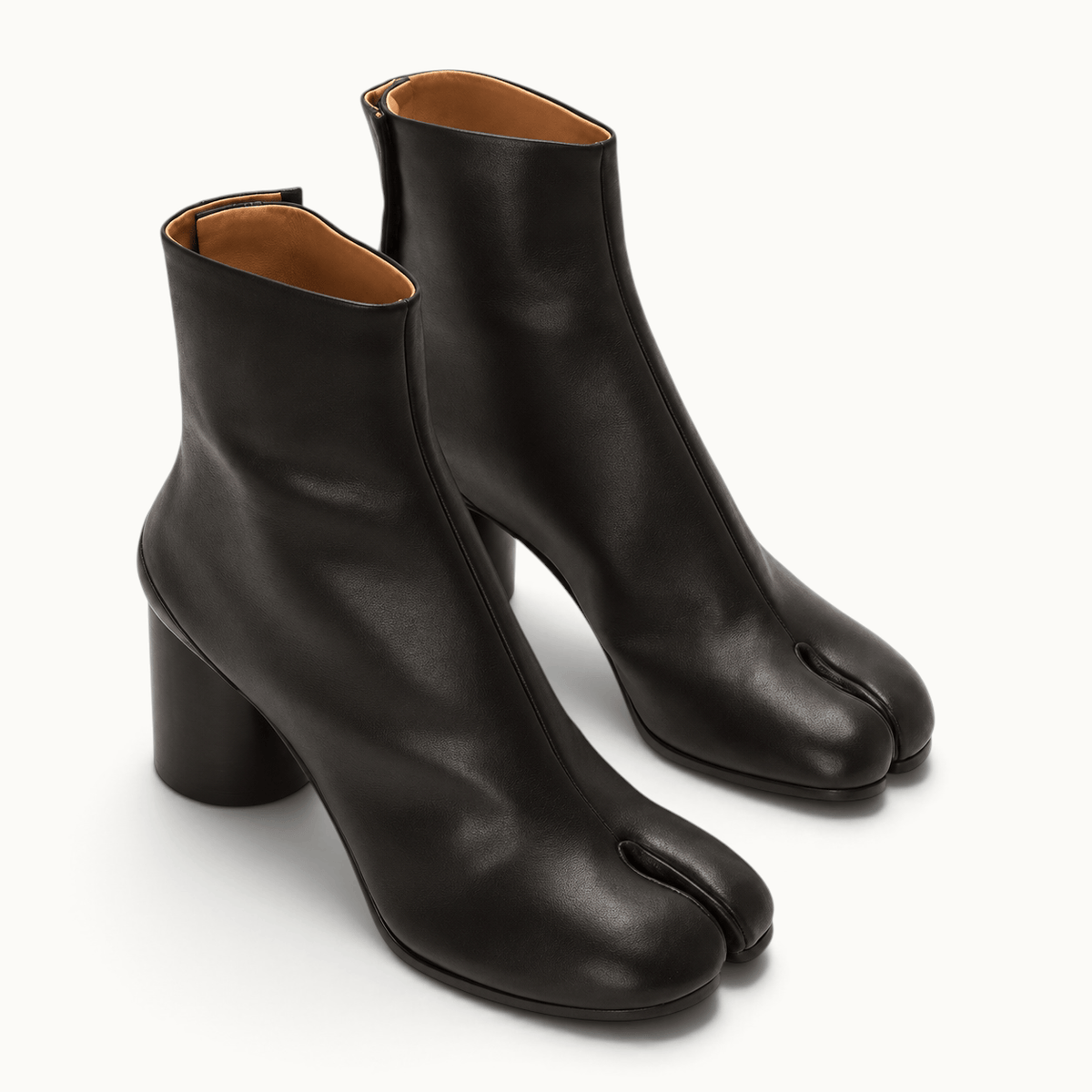montelore-souliers Bottines Noires Cuir Femme Talon À Bout Fendu Tabi