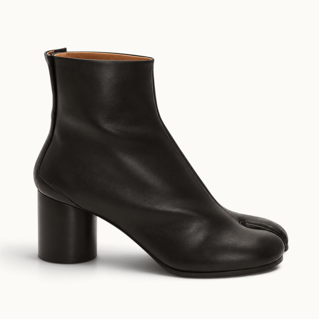 montelore-souliers Bottines Noires Cuir Femme Talon À Bout Fendu Tabi