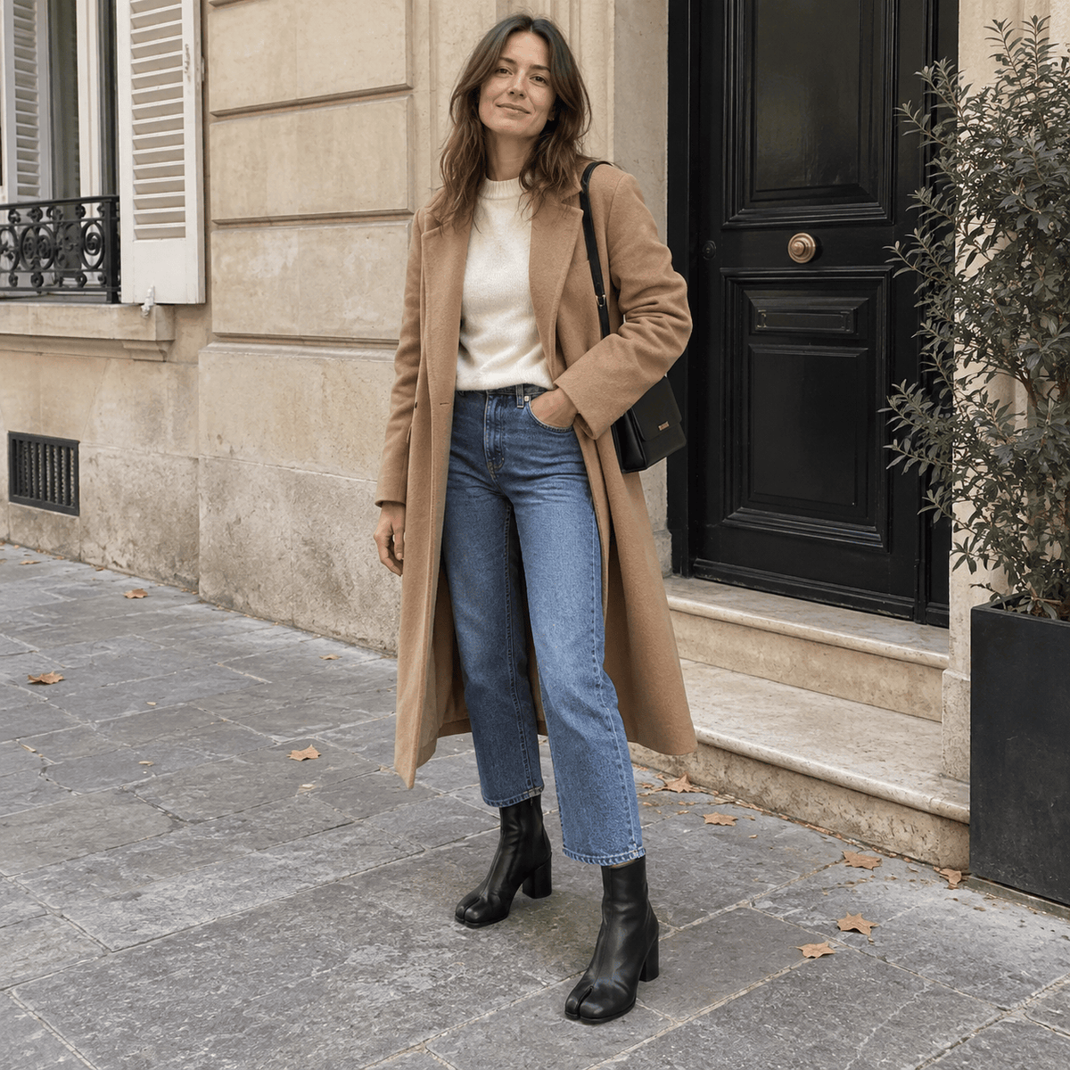 montelore-souliers Bottines Noires Cuir Femme Talon À Bout Fendu Tabi