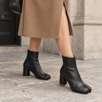montelore-souliers Bottines Noires Cuir Femme Talon À Bout Fendu Tabi
