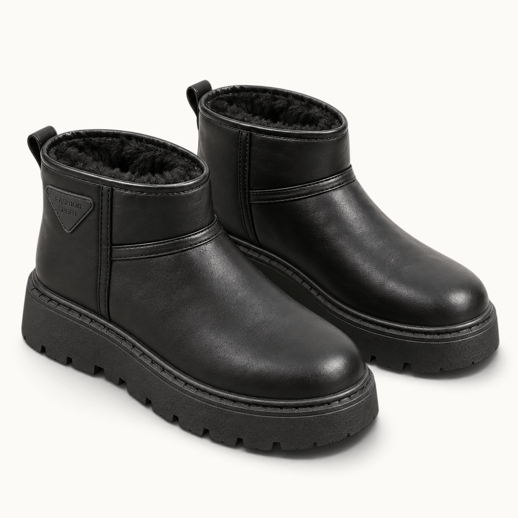 montelore-souliers Bottines Noires Femme Plates Doublées Polaire Semelle