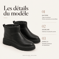 montelore-souliers Bottines Noires Femme Plates Doublées Polaire Semelle