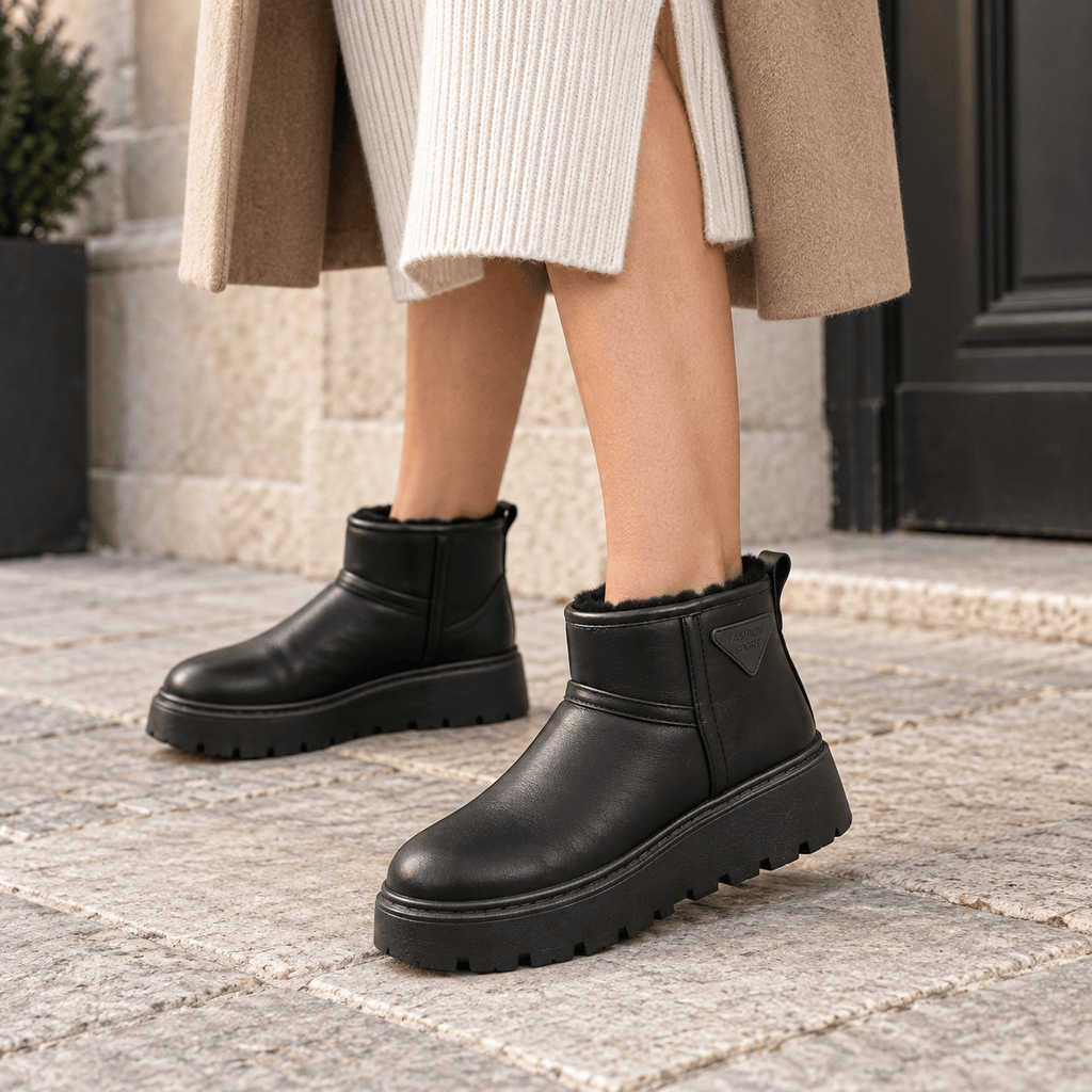montelore-souliers Bottines Noires Femme Plates Doublées Polaire Semelle