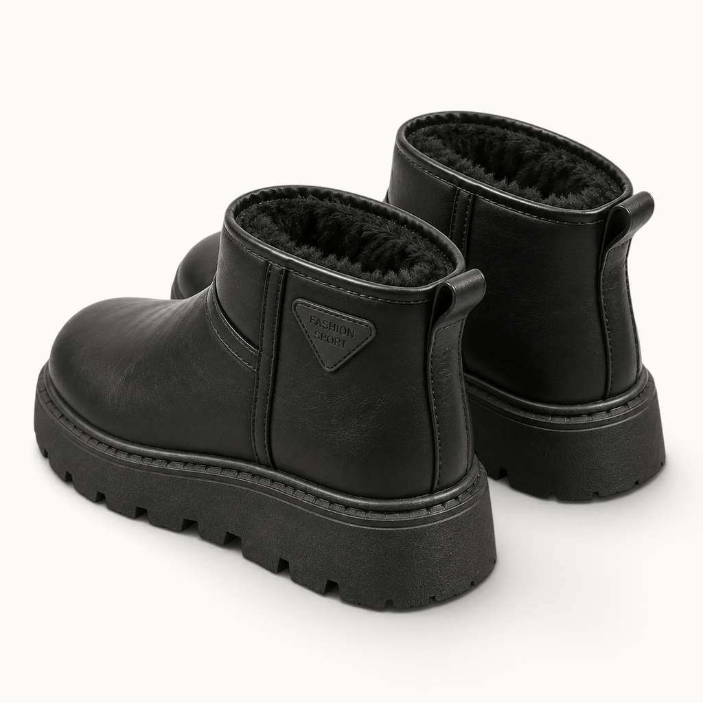 montelore-souliers Bottines Noires Femme Plates Doublées Polaire Semelle