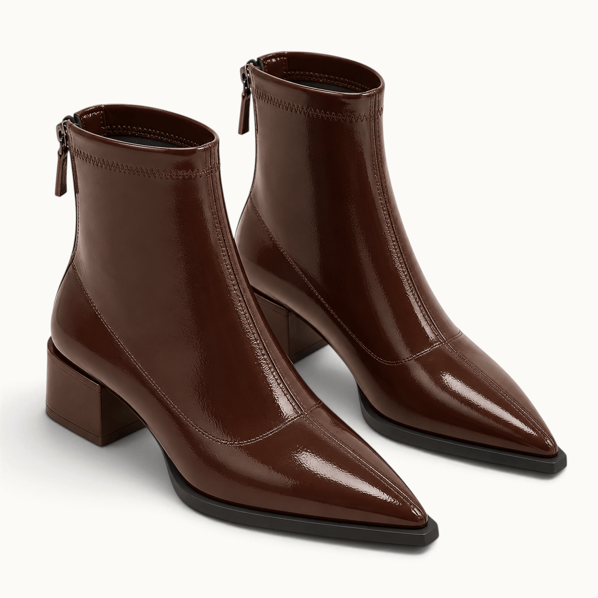 montelore-souliers Bottines Noires Vernies Femme Bout Pointu Talon Carré