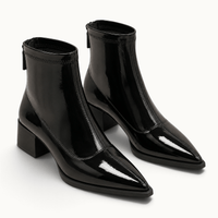 montelore-souliers Bottines Noires Vernies Femme Bout Pointu Talon Carré