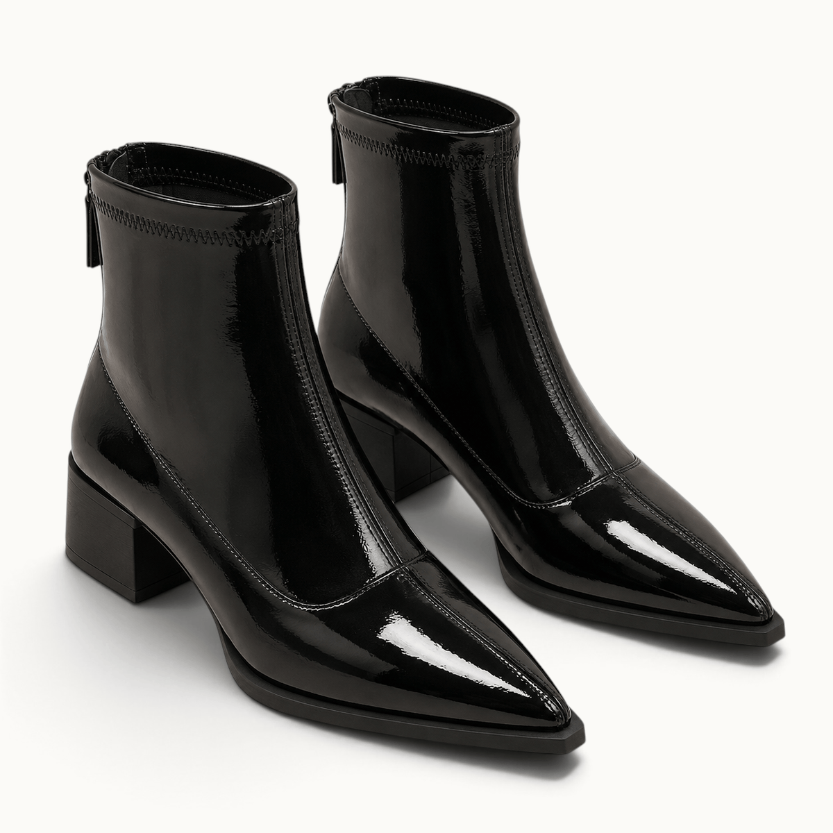 montelore-souliers Bottines Noires Vernies Femme Bout Pointu Talon Carré