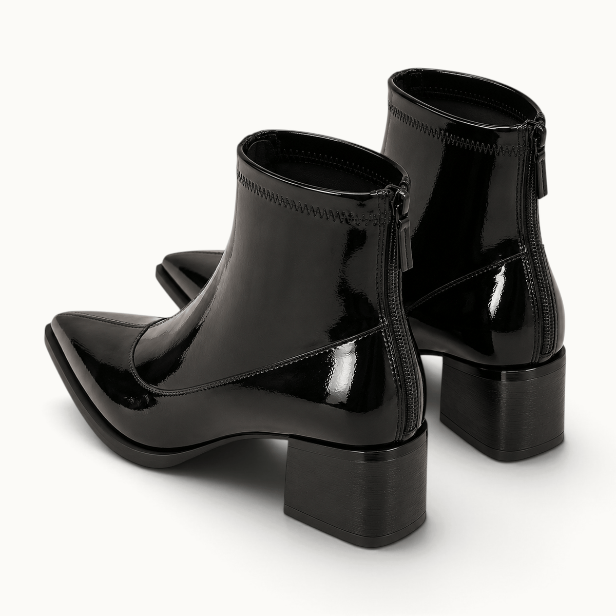 montelore-souliers Bottines Noires Vernies Femme Bout Pointu Talon Carré