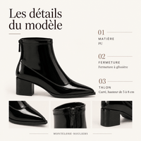 montelore-souliers Bottines Noires Vernies Femme Bout Pointu Talon Carré