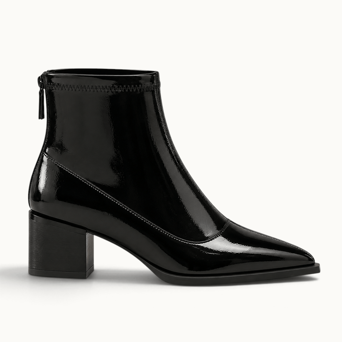 montelore-souliers Bottines Noires Vernies Femme Bout Pointu Talon Carré