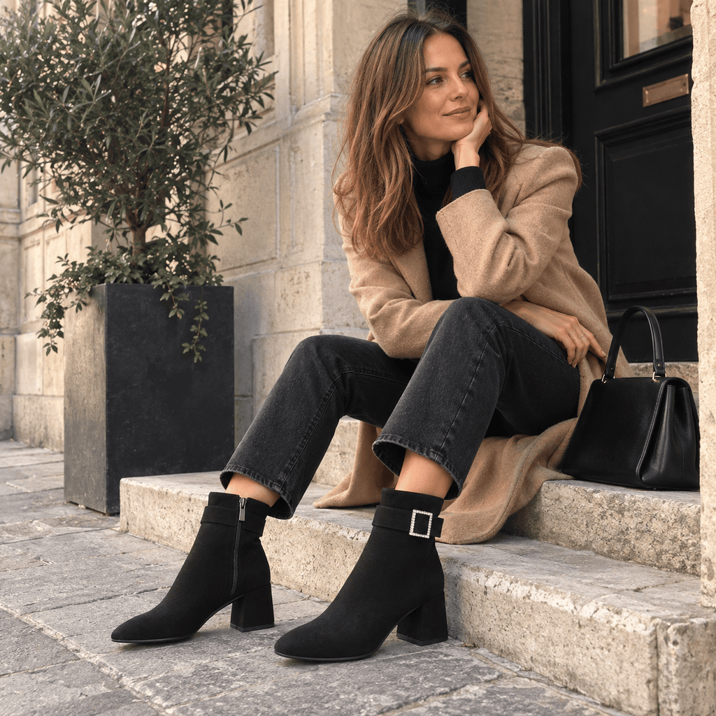 montelore-souliers Bottines Petit Talon En Suédine Bloc