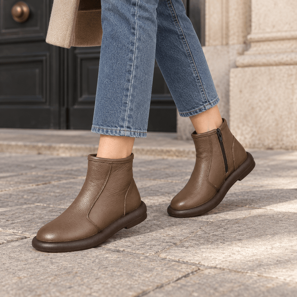 montelore-souliers Bottines Plates Cuir Femme Véritable