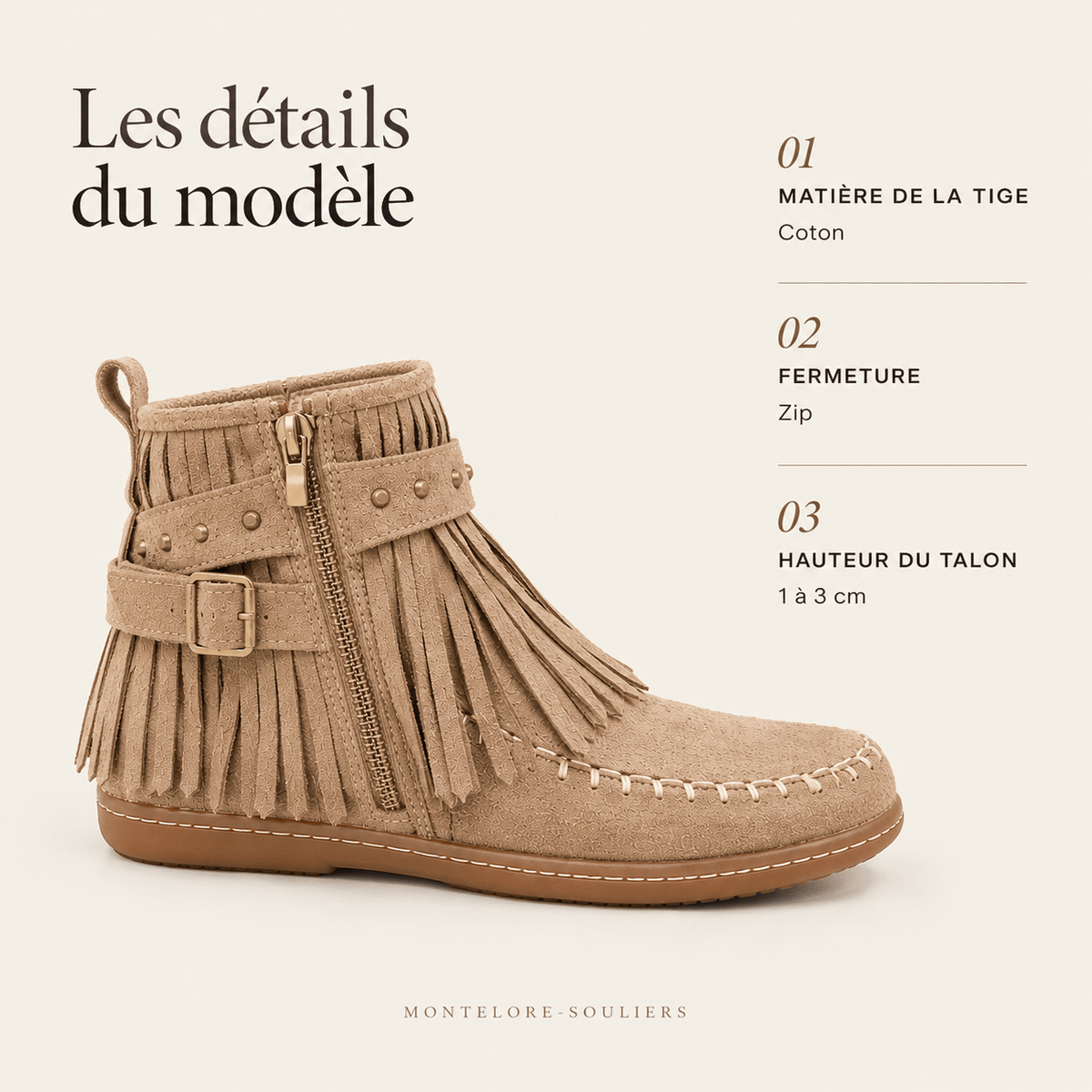 montelore-souliers Bottines Plates En Coton À Franges