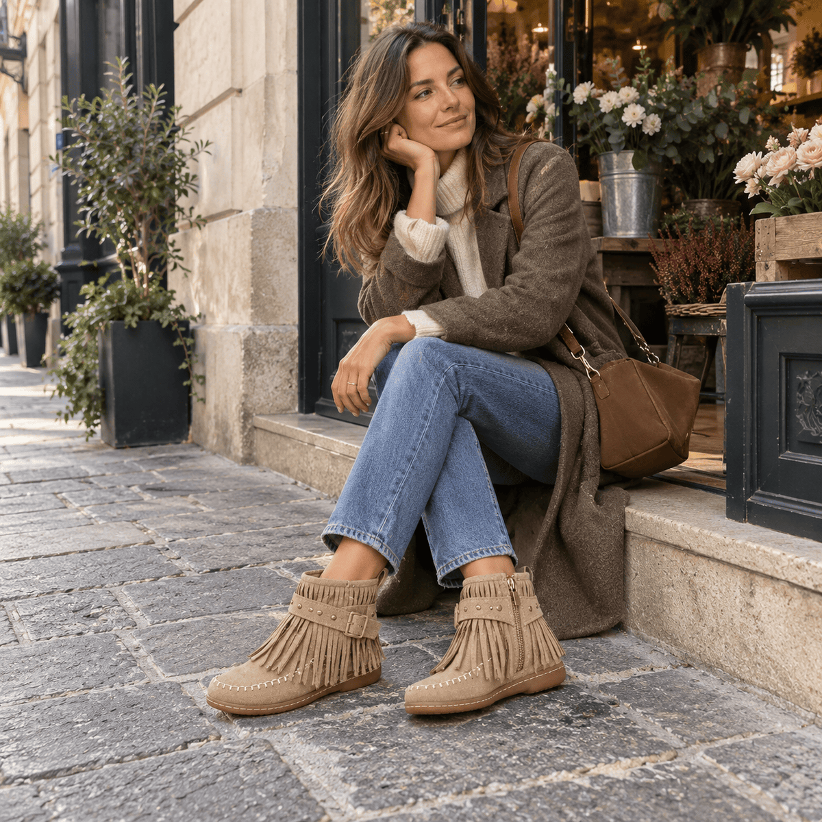 montelore-souliers Bottines Plates En Coton À Franges