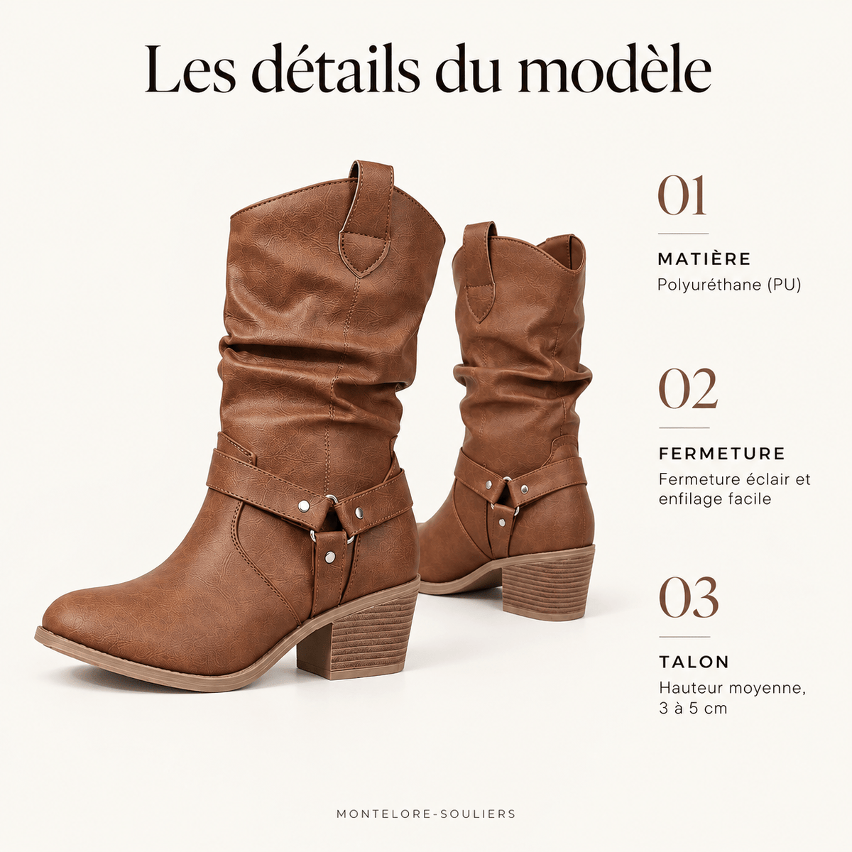 montelore-souliers Bottines Polyuréthane Western Marron