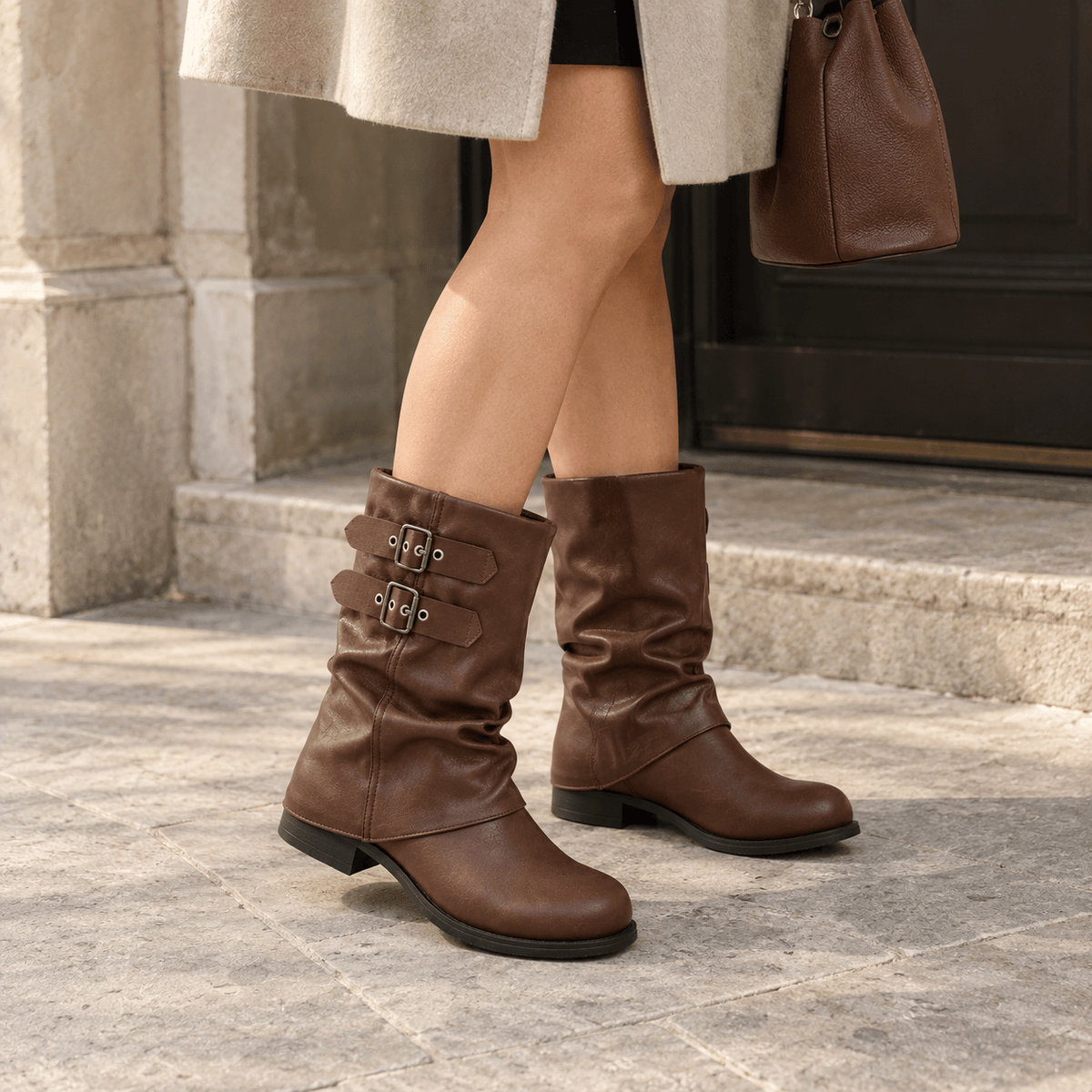 montelore-souliers Bottines Printemps Mi-Mollet À Talon Carré