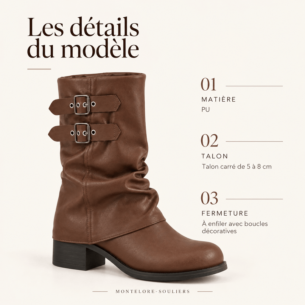 montelore-souliers Bottines Printemps Mi-Mollet À Talon Carré