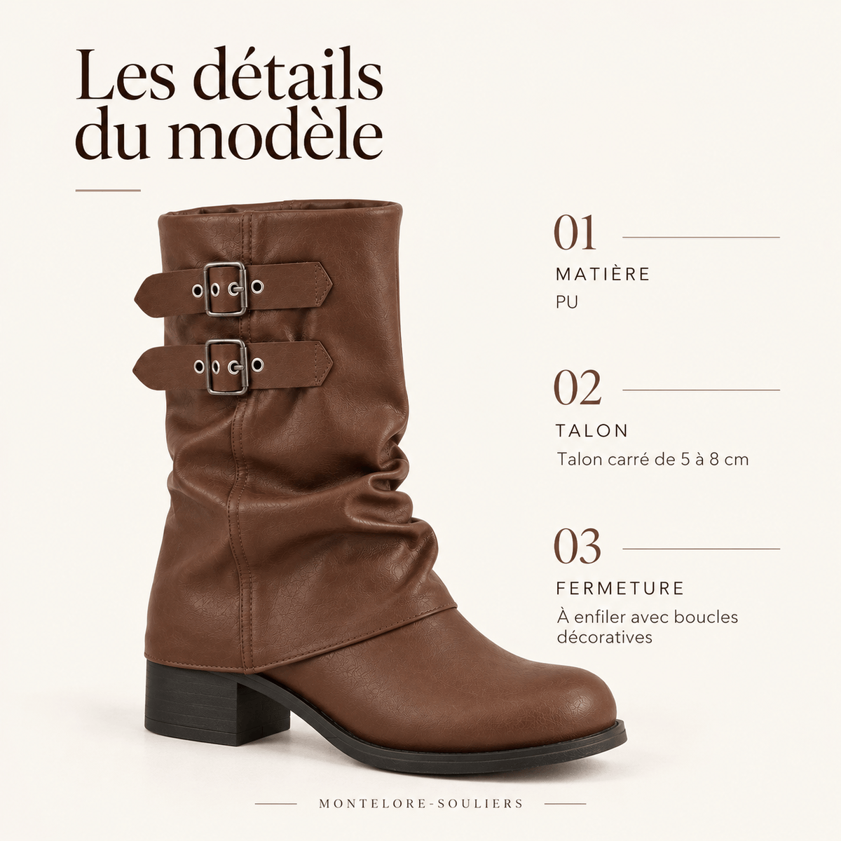 montelore-souliers Bottines Printemps Mi-Mollet À Talon Carré