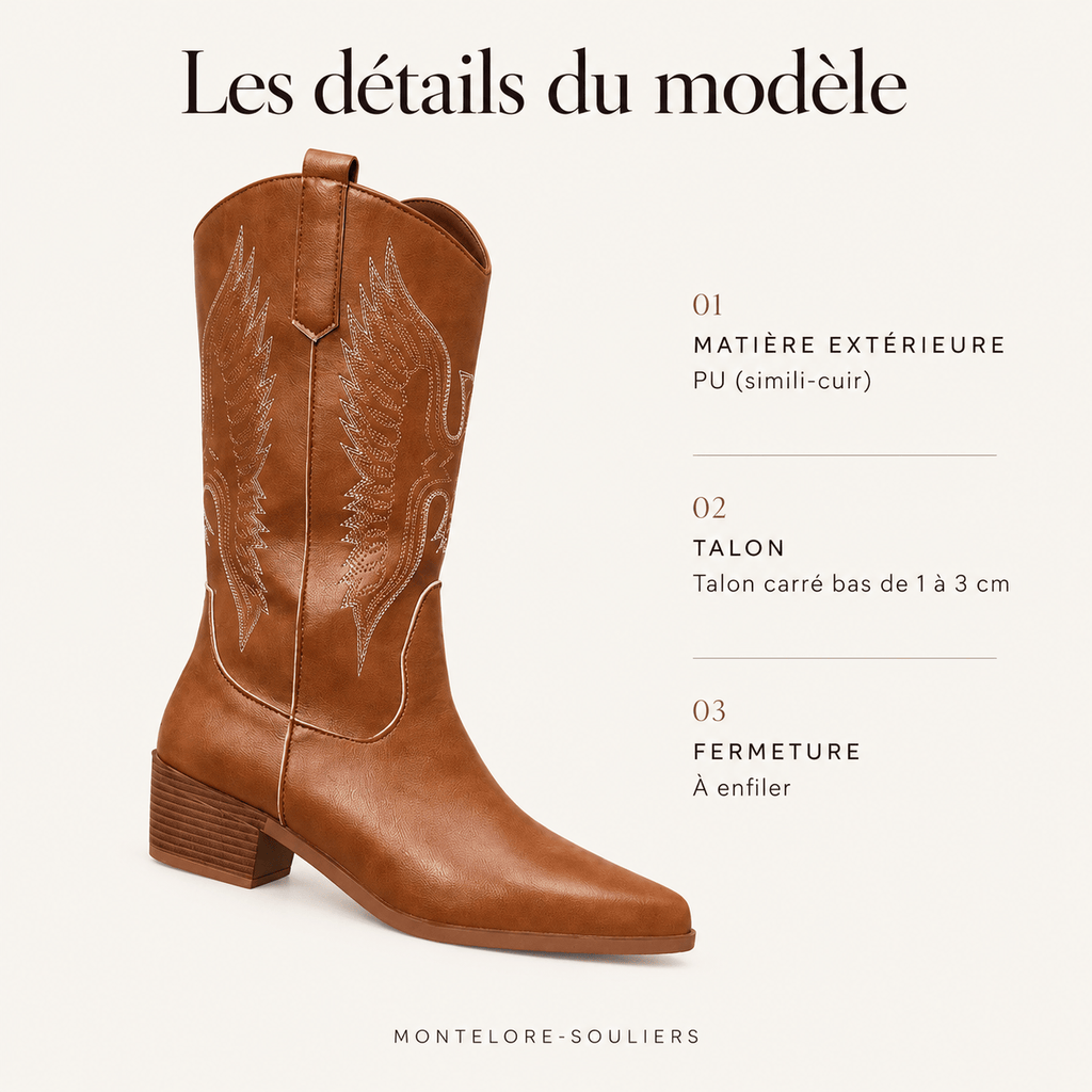 montelore-souliers Bottines Santiags En Simili-Cuir Marron