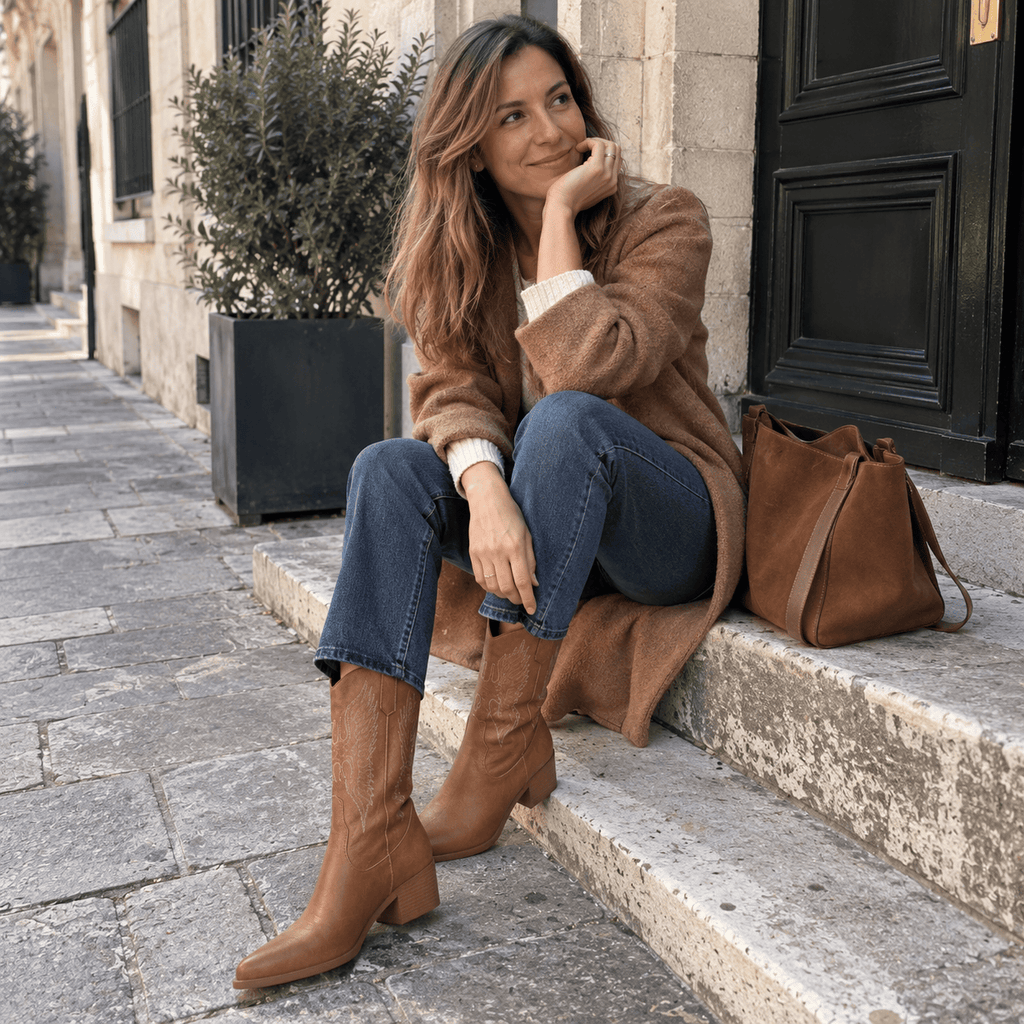 montelore-souliers Bottines Santiags En Simili-Cuir Marron