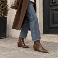 montelore-souliers Bottines Simili-Cuir Verni À Talon Compensé Bout Pointu