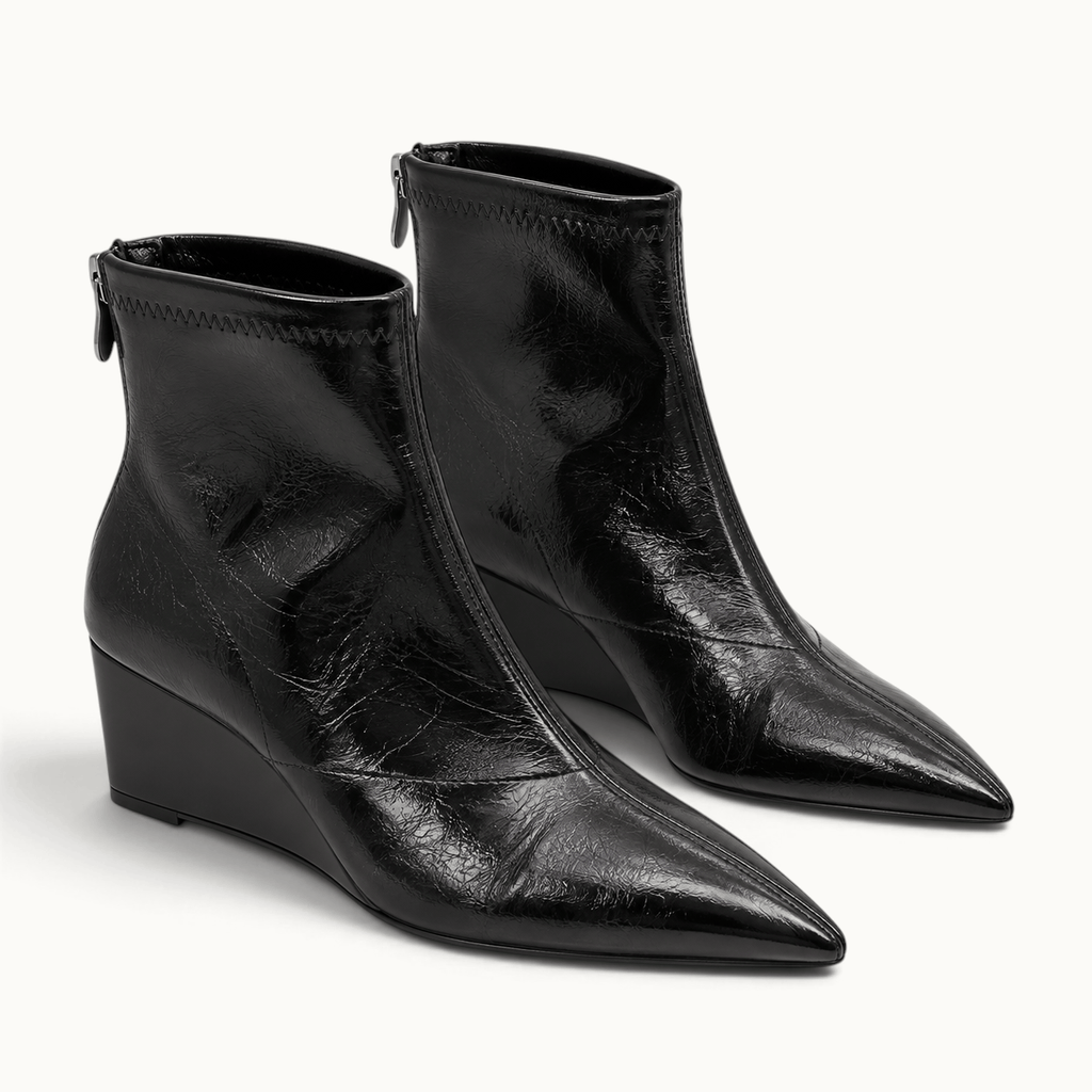 montelore-souliers Bottines Simili-Cuir Verni À Talon Compensé Bout Pointu