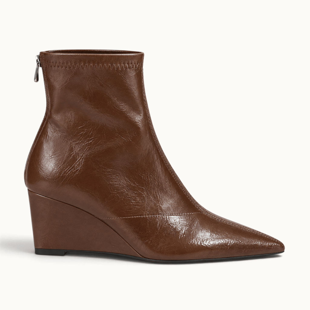 montelore-souliers Bottines Simili-Cuir Verni À Talon Compensé Bout Pointu