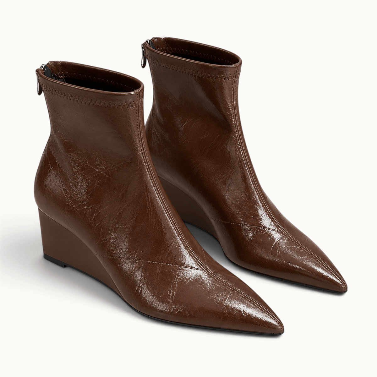 montelore-souliers Bottines Simili-Cuir Verni À Talon Compensé Bout Pointu
