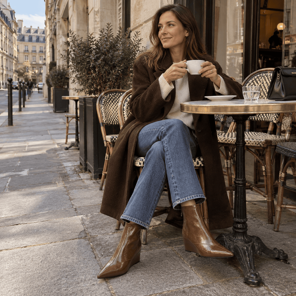 montelore-souliers Bottines Simili-Cuir Verni À Talon Compensé Bout Pointu