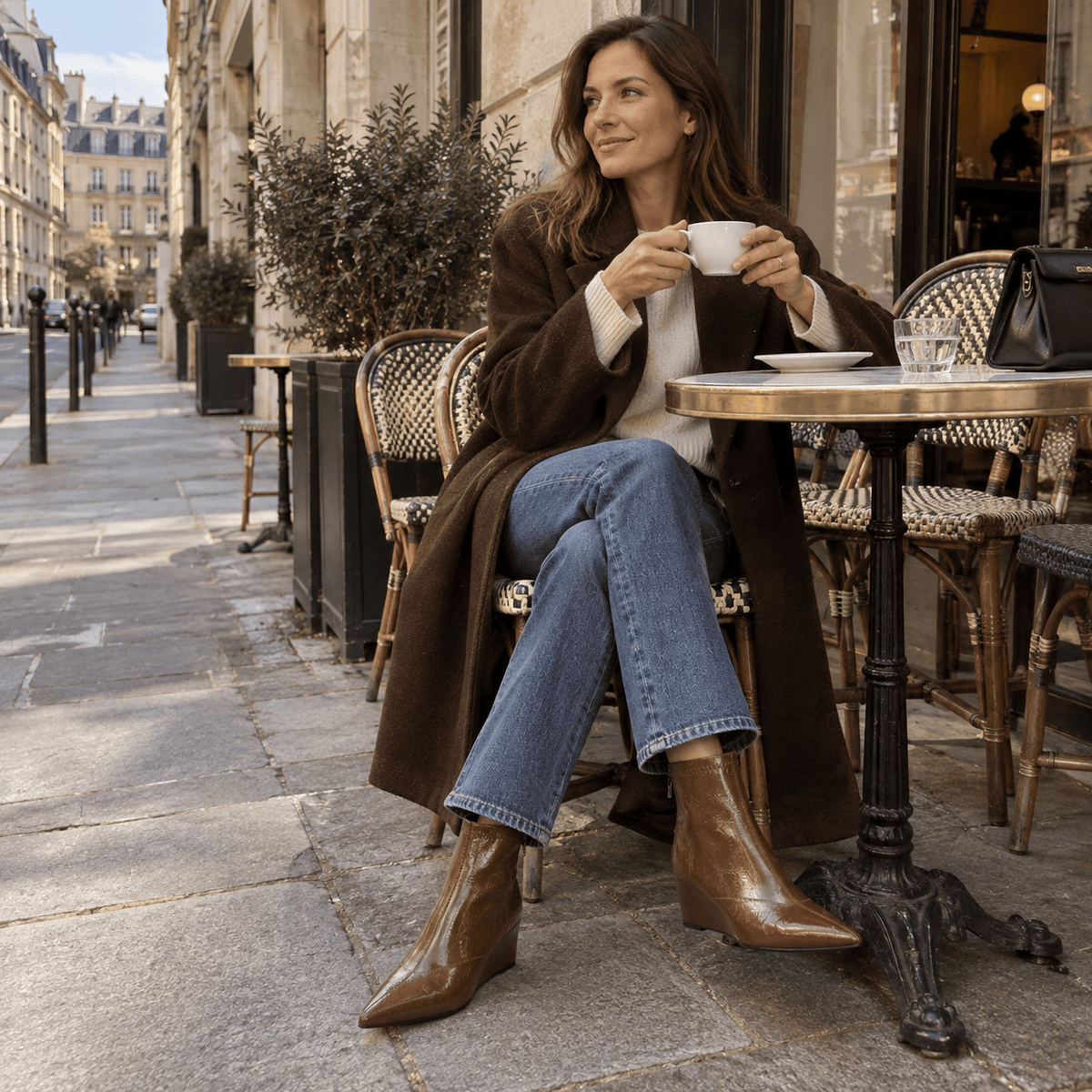 montelore-souliers Bottines Simili-Cuir Verni À Talon Compensé Bout Pointu