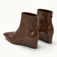 montelore-souliers Bottines Simili-Cuir Verni À Talon Compensé Bout Pointu