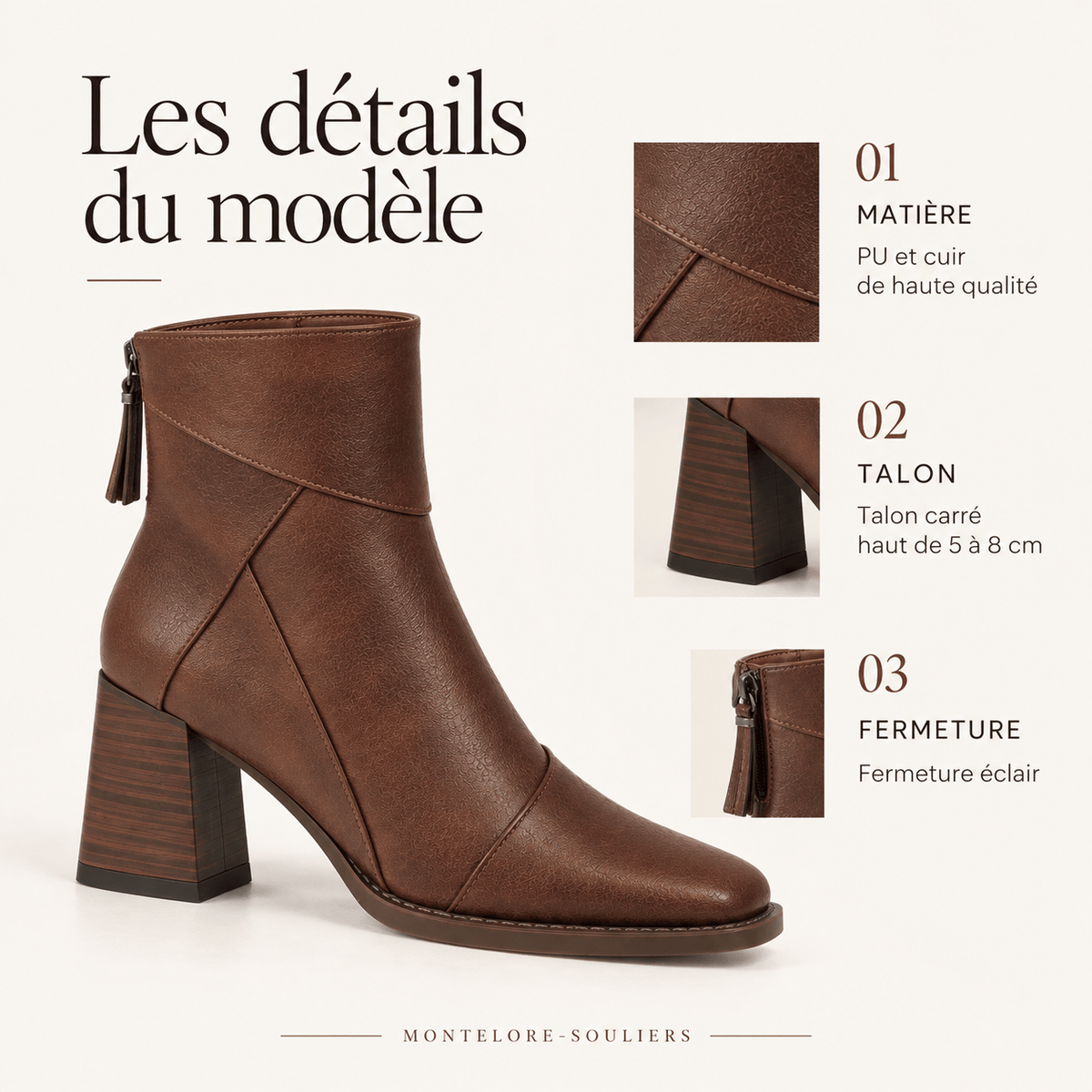 montelore-souliers Bottines Talon Carré Bout