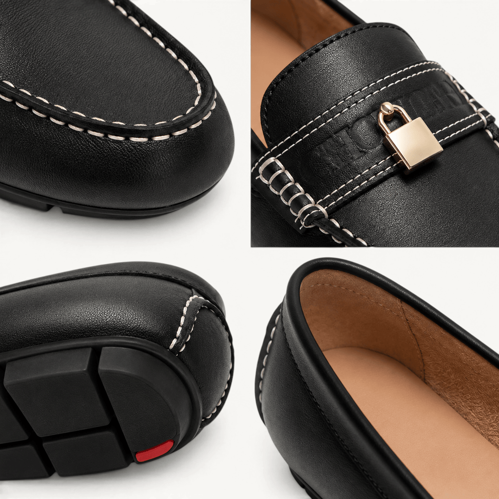 montelore-souliers Femme Mocassins En Cuir Noir