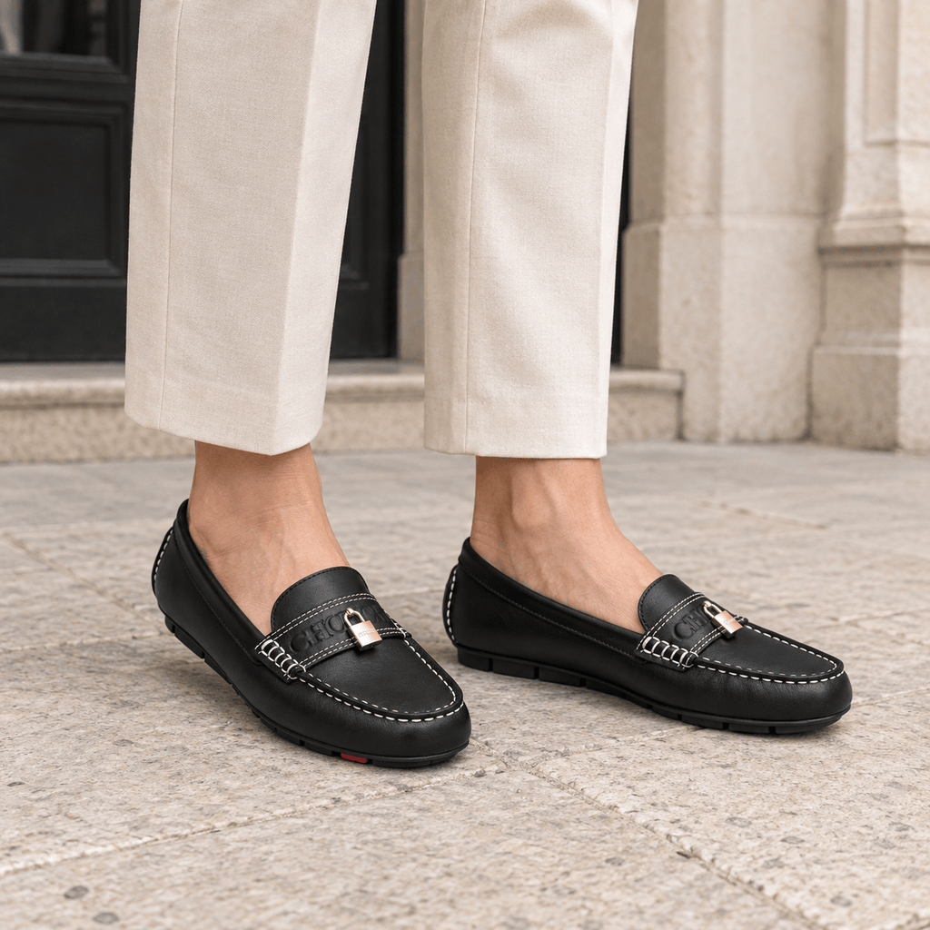 montelore-souliers Femme Mocassins En Cuir Noir